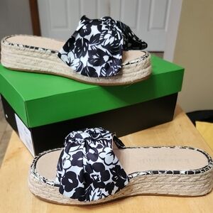 Kate Spade Black and White Espadrille Slides with Bow
